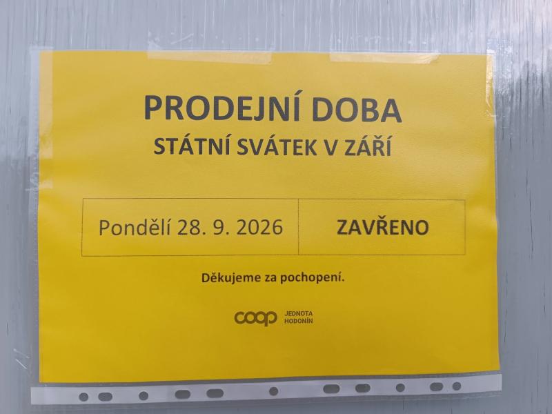 28. 9. 2026 - Zavřeno Coop Jednota Nechvalín